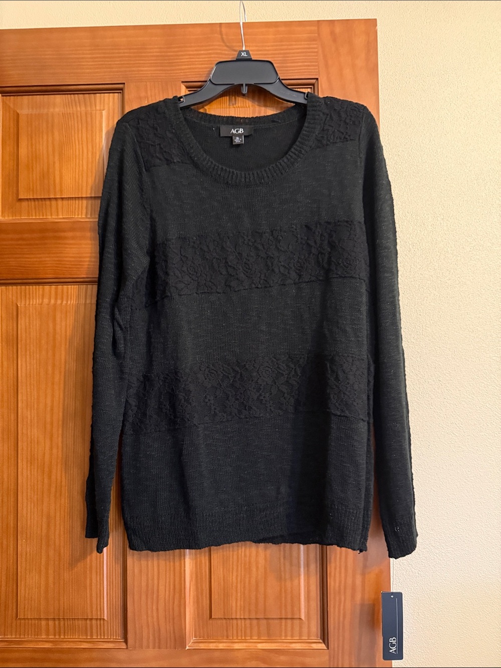 AGB Black Lace-Panel Crewneck Sweater brand new size XL